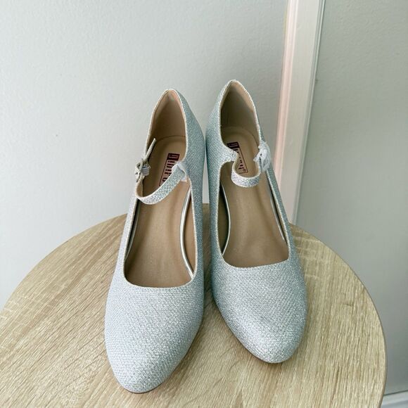 Idifu Women's Silver Glitter  Mary Jane Heels Size 8 Chunky Heel Buckle NWOB - Picture 5 of 15